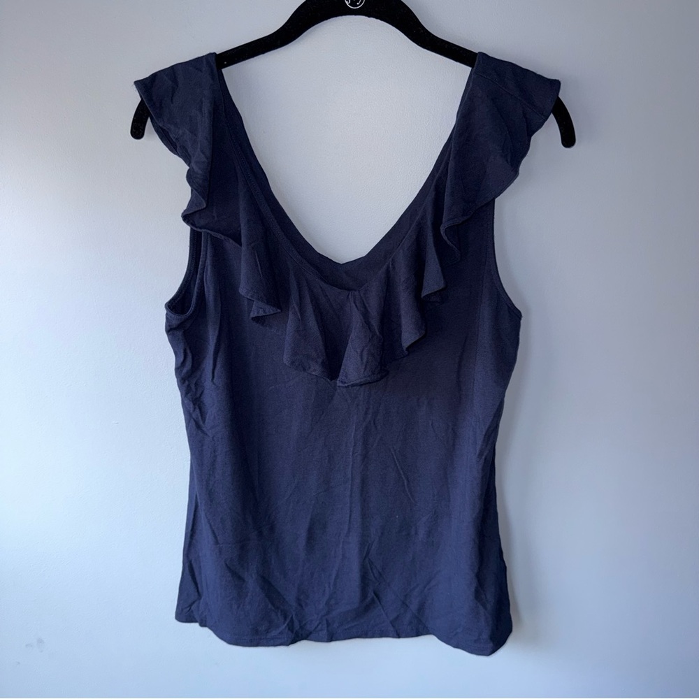 Lilly Pulitzer Navy Sleeveless Ruffle Neckline Top - Size M